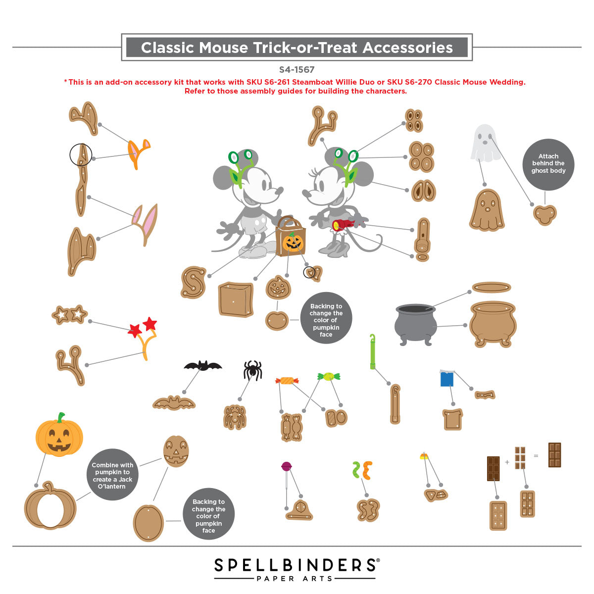 Spellbinders Classic Mouse Trick-or-Treat Accessories Etched Dies s4-1567 assembly guide