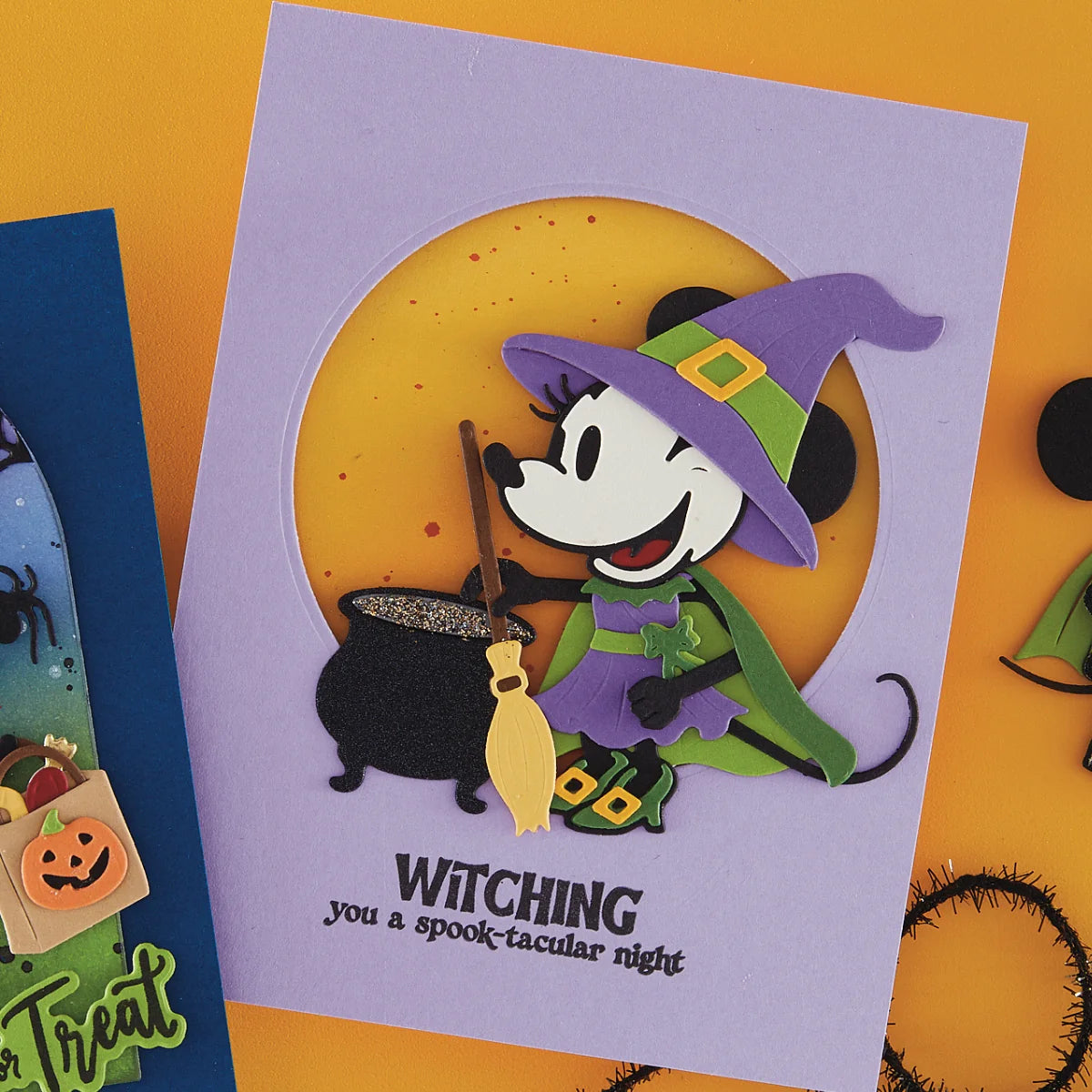 Spellbinders Classic Mouse Trick-or-Treat Accessories Etched Dies s4-1567 witch hat broom black cauldron halloween card