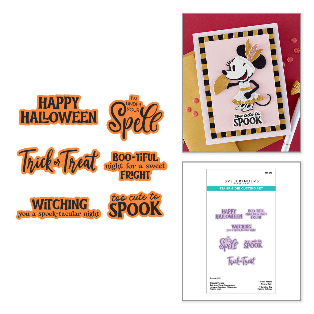 Spellbinders Classic Mouse Trick-or-Treat Sentiments Stamp and Die Set sds-240