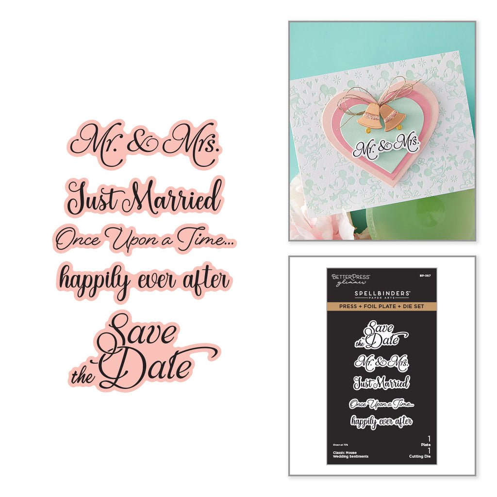 Spellbinders Classic Mouse Wedding Sentiments Press and Foil Plate and Die Set bp-367