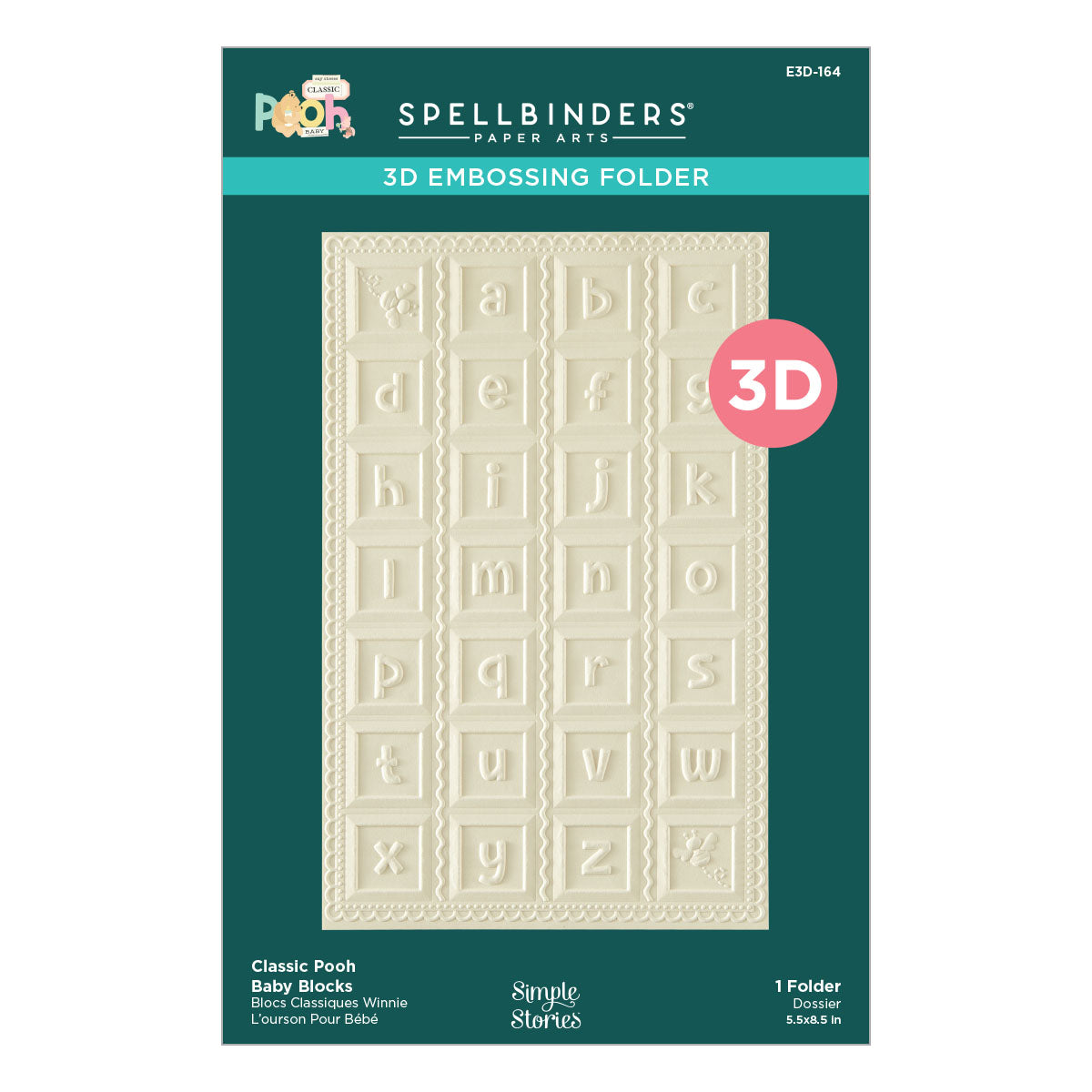 Spellbinders Classic Pooh Baby Blocks 3D Embossing Folder e3d-164
