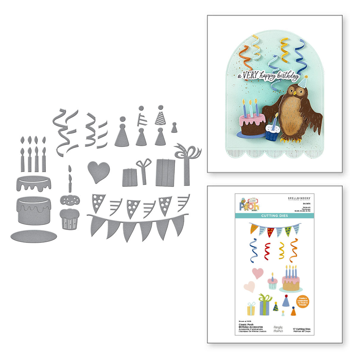 Spellbinders Classic Pooh Birthday Accessories Etched Dies s4-1476