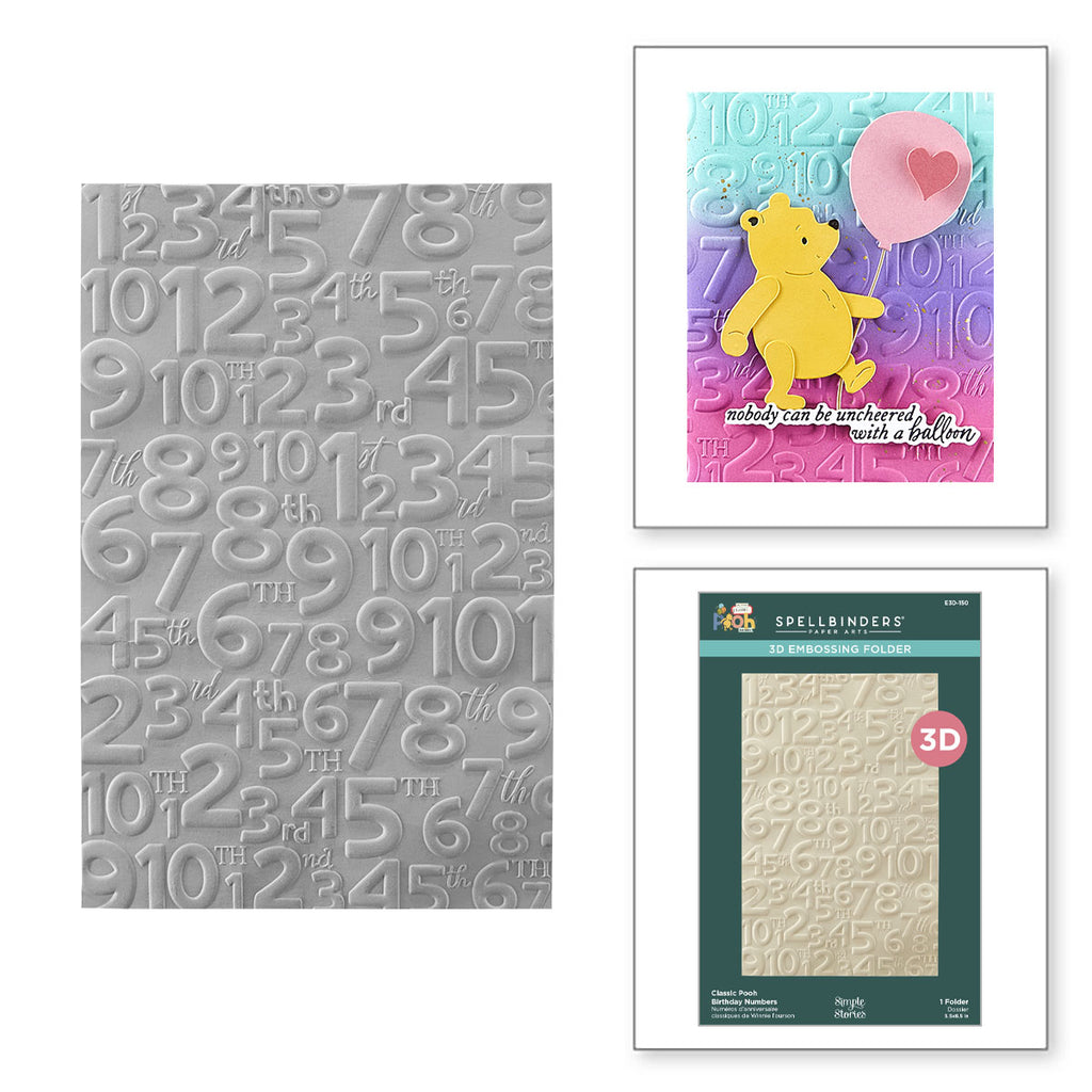 Spellbinders Classic Pooh Birthday Numbers 3D Embossing Folder e3d-150