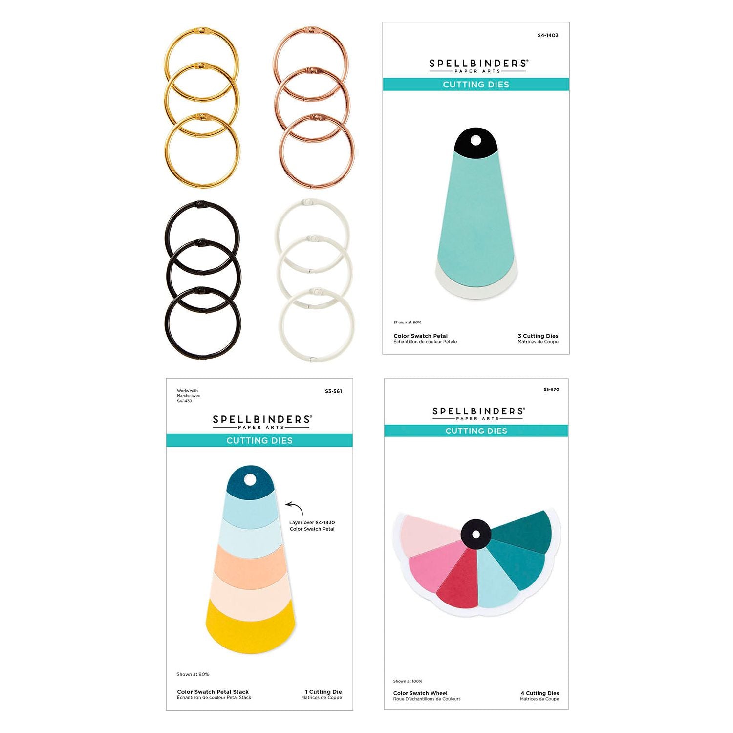 Spellbinders Color Swatch Petal, Stack, Wheel, Die and Ring Bundle