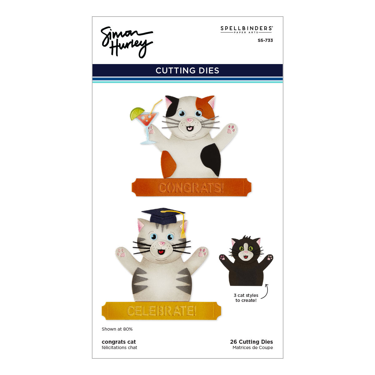 Spellbinders Congrats Cat Etched Dies s5-733
