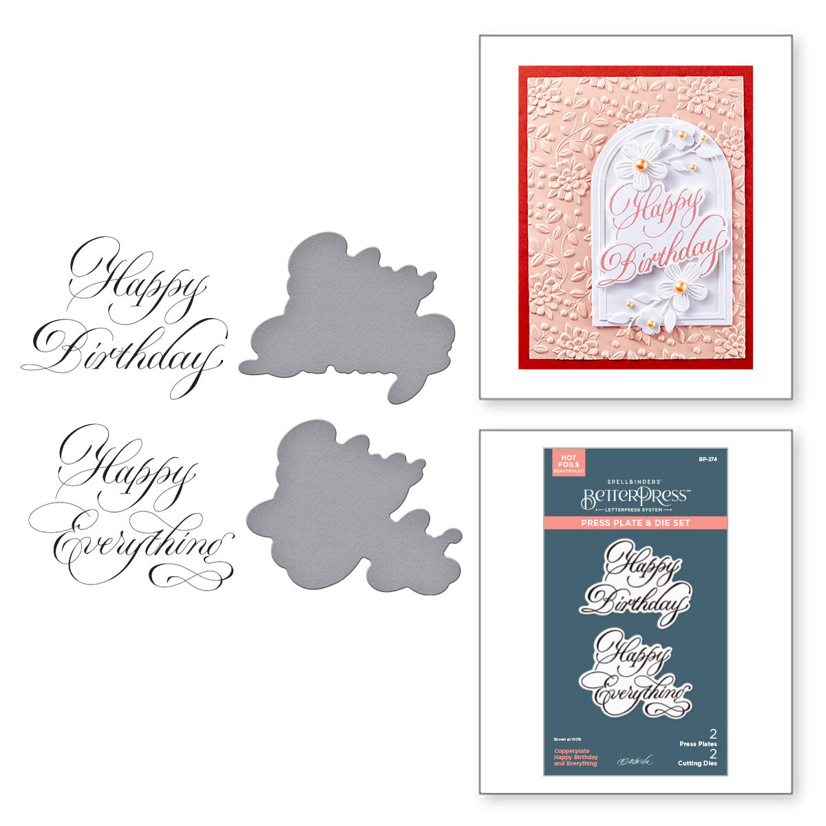 Spellbinders Copperplate Happy Birthday and Everything BetterPress Plate and Die bp-274