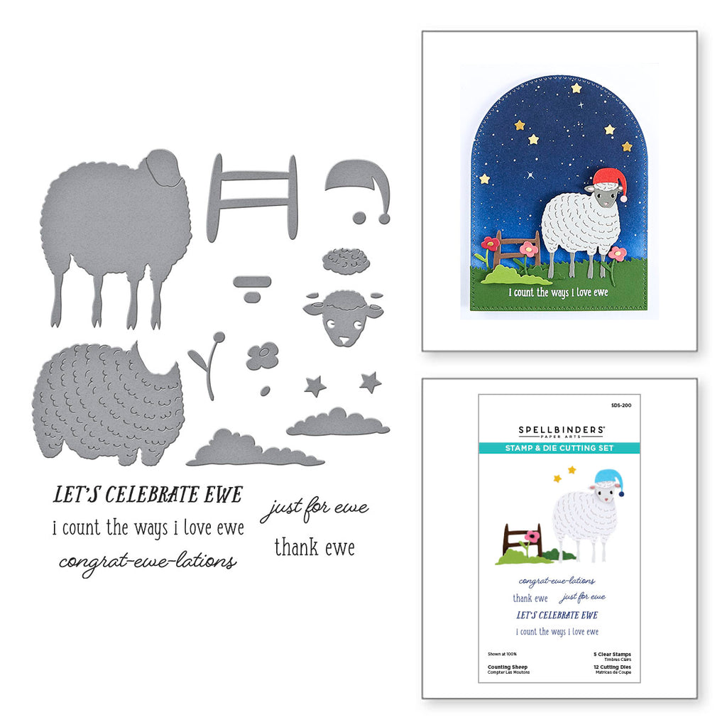 Spellbinders Counting Sheep Clear Stamp and Die Set sds-200