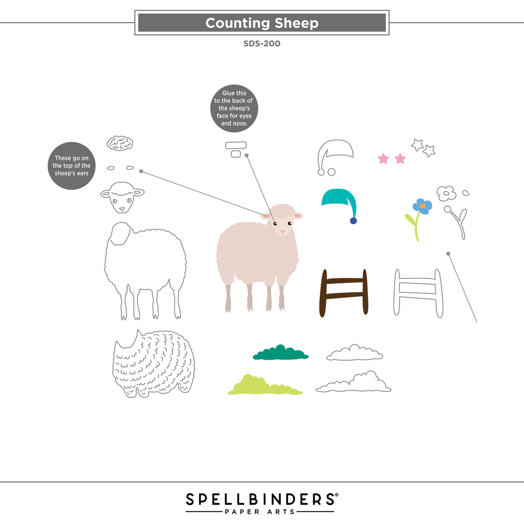 Spellbinders Counting Sheep Clear Stamp and Die Set sds-200 assembly