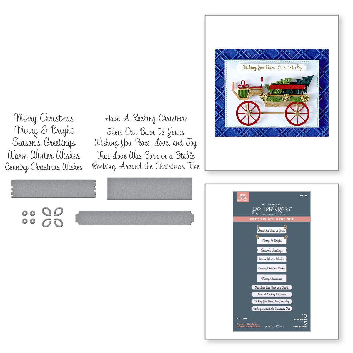 Spellbinders Country Christmas Banner and Sentiments Press Plate and Die Set bp-307