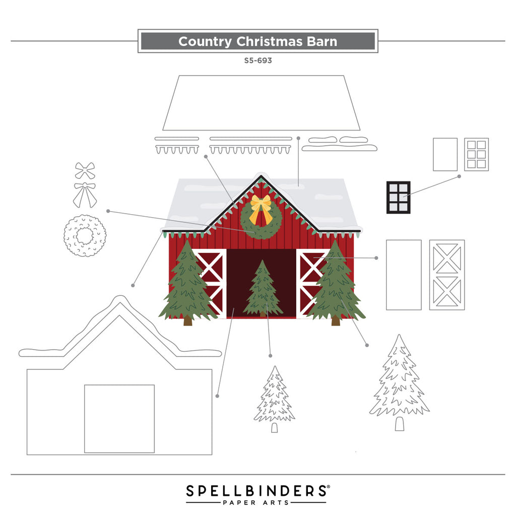 Spellbinders Country Christmas Barn Etched Dies s5-693 assembly guide