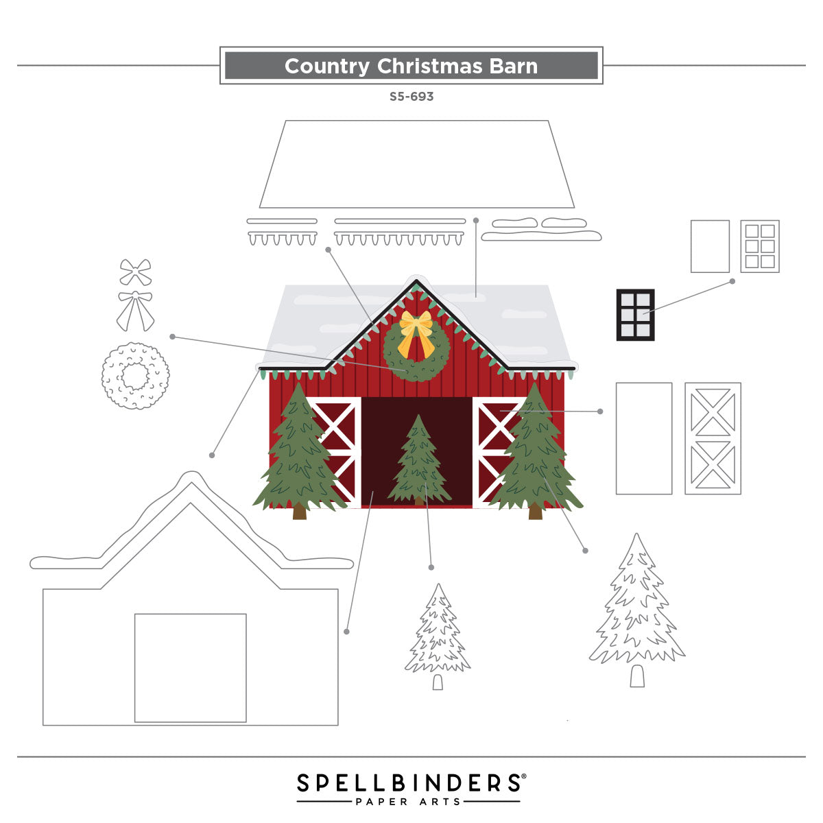 Spellbinders Country Christmas Barn Etched Dies s5-693 assembly guide