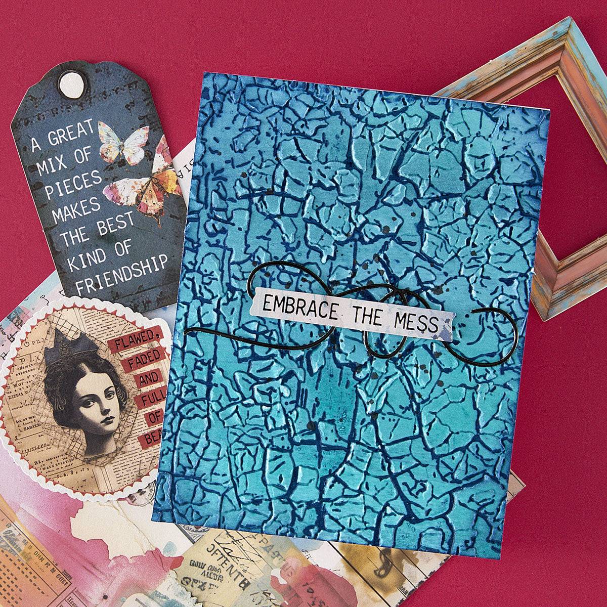 Spellbinders Crackle Paint 3D Embossing Folder e3d-156 embrace the mess