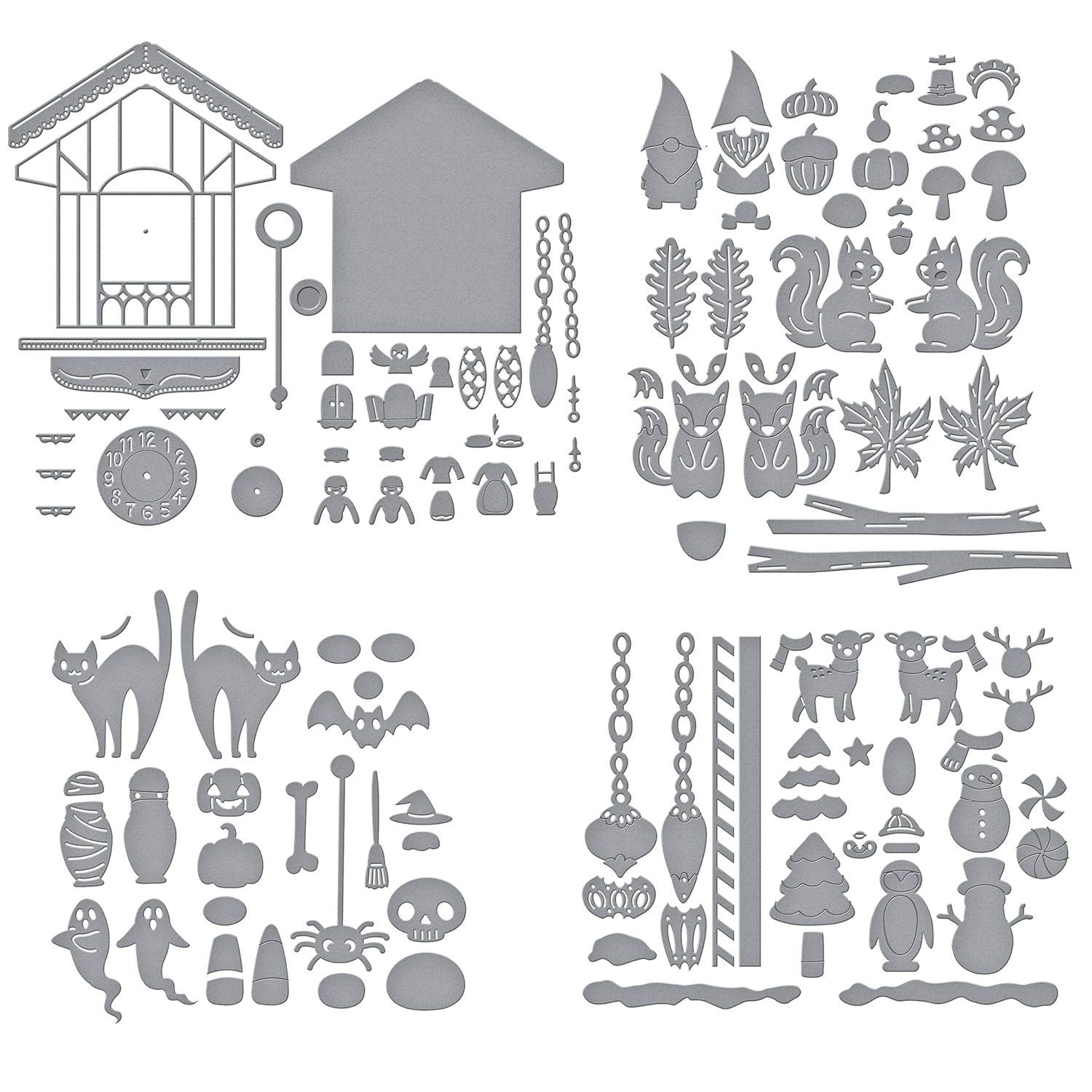 Spellbinders Cuckoo Cottage Die Bundle holidays line art