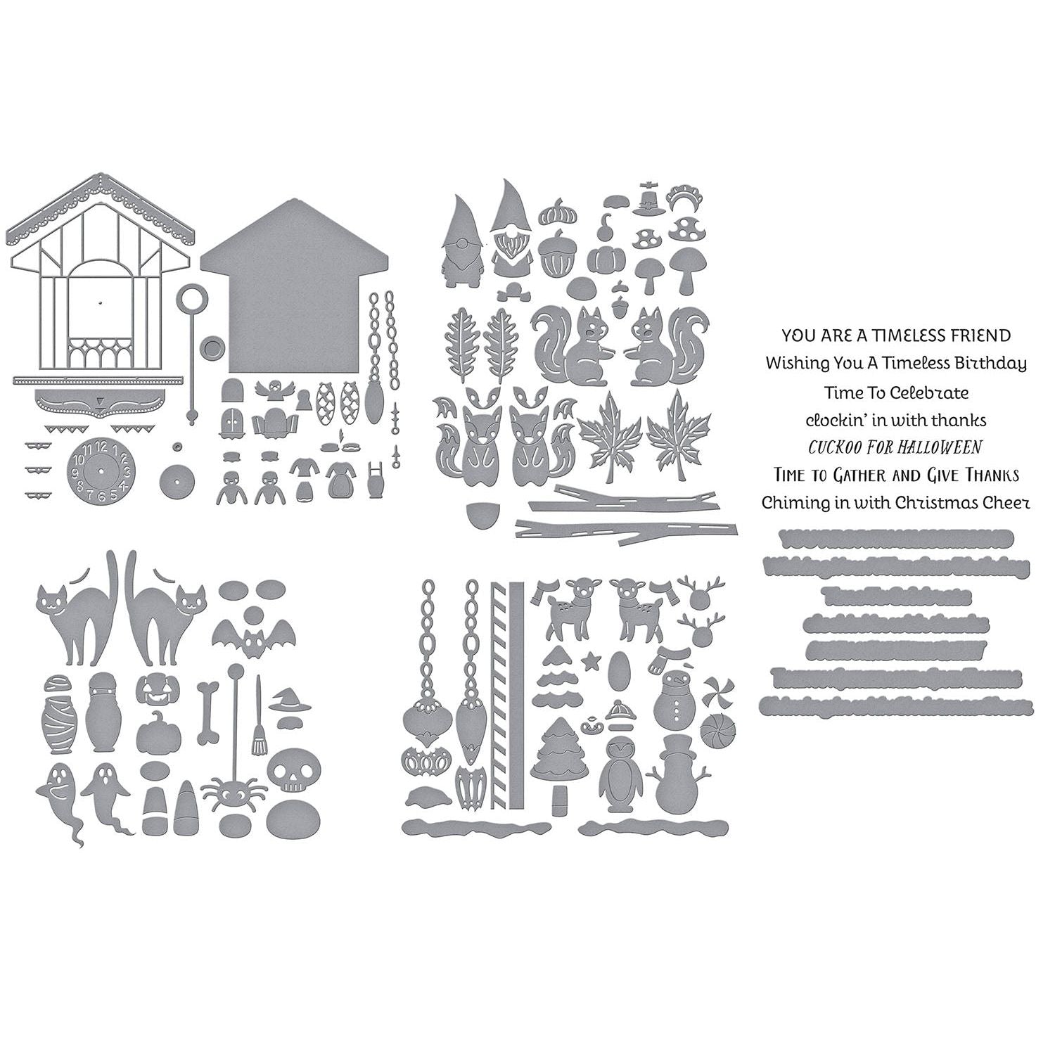 Spellbinders Cuckoo Cottage Die and BetterPress Plate Bundle pieces