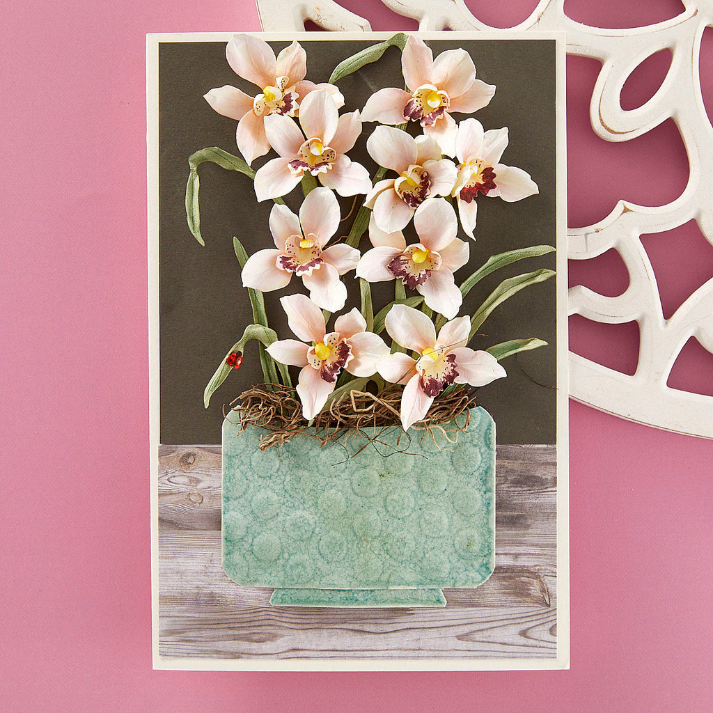 Spellbinders Cymbidium Orchid and Ladybugs Etched Dies s4-1363 vase