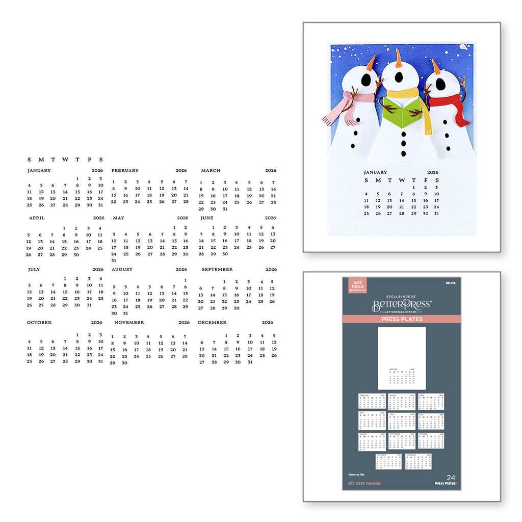 Spellbinders DIY 2026 Calendar BetterPress Plate bp-316