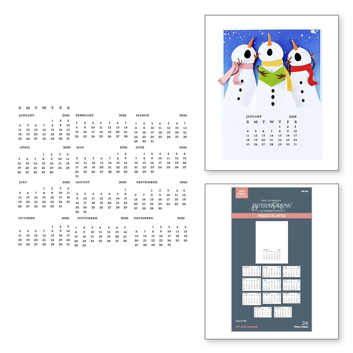 Spellbinders DIY 2026 Calendar BetterPress Plate bp-316