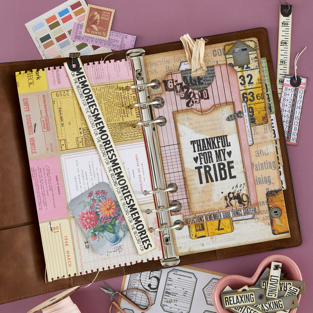 Spellbinders Dark Roast Binder t-111 thankful for my tribe memories numbers cards