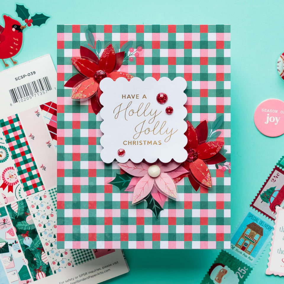 Spellbinders Dear Santa 6x6 Paper Pack scsp-039 checkered background holly jolly card yana smakula