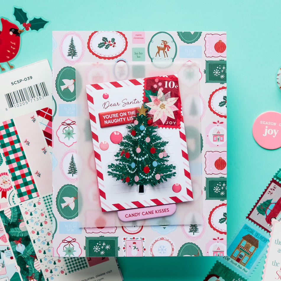 Spellbinders Dear Santa 6x6 Paper Pack scsp-039 christmas tree stamps candy cane kisses card yana smakula