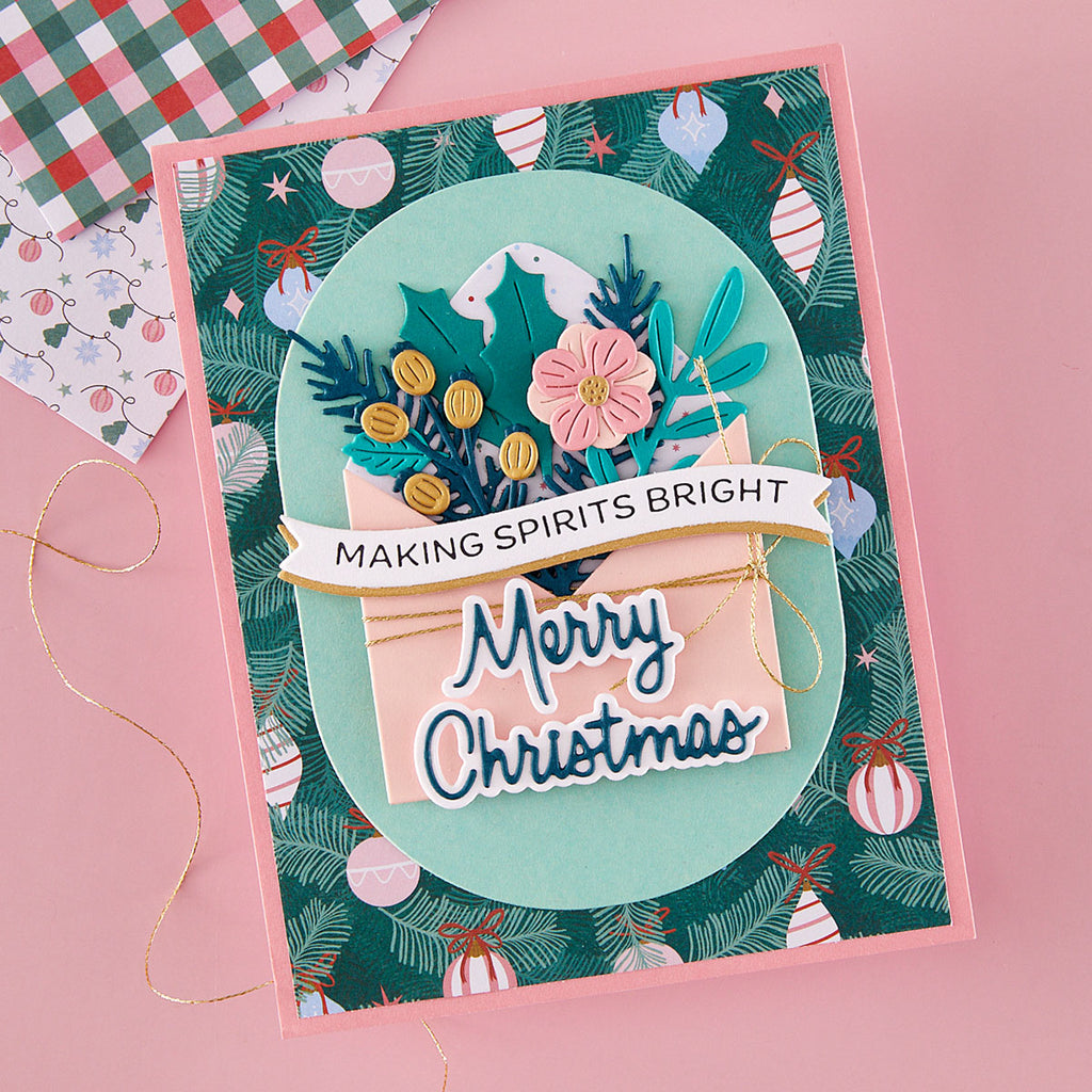 Spellbinders Dear Santa Die Bundle merry christmas card with flowers