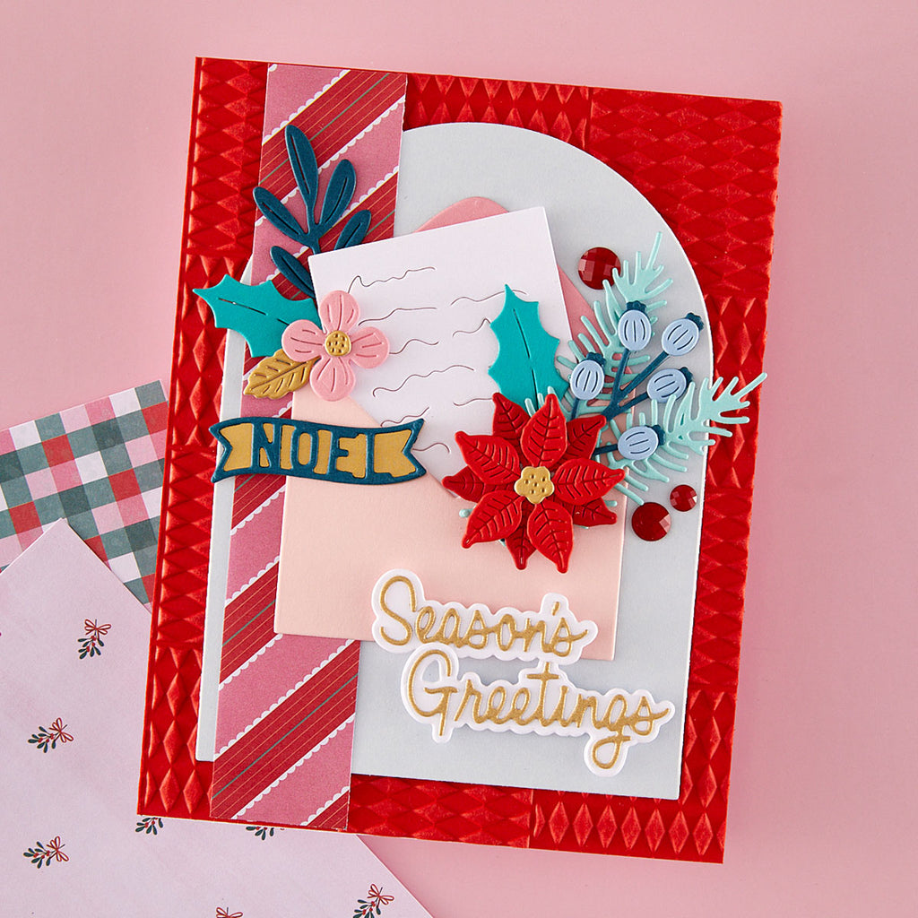 Spellbinders Dear Santa Die Bundle season's greetings card with flowers