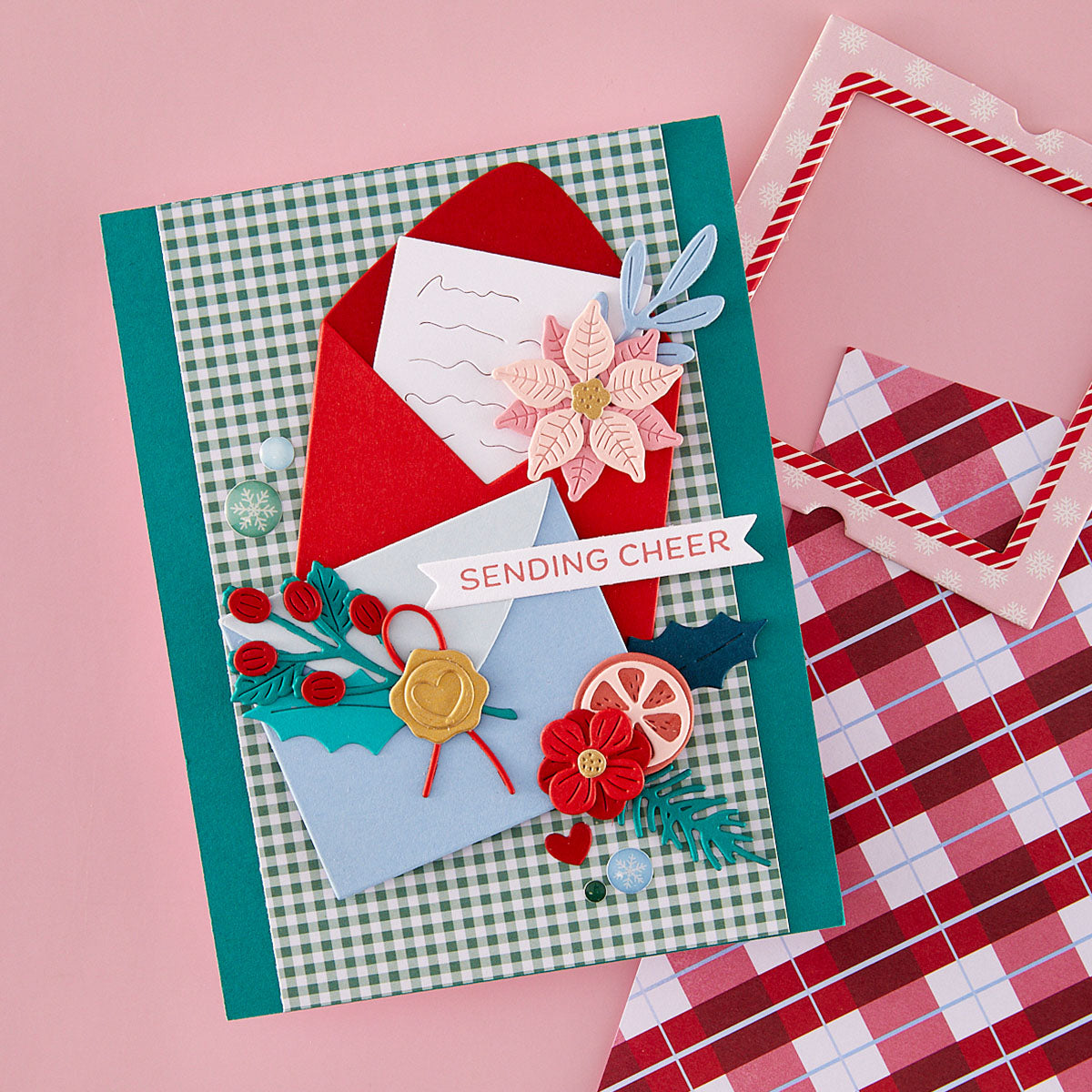 Spellbinders Dear Santa Die Bundle sending cheer card with flowers
