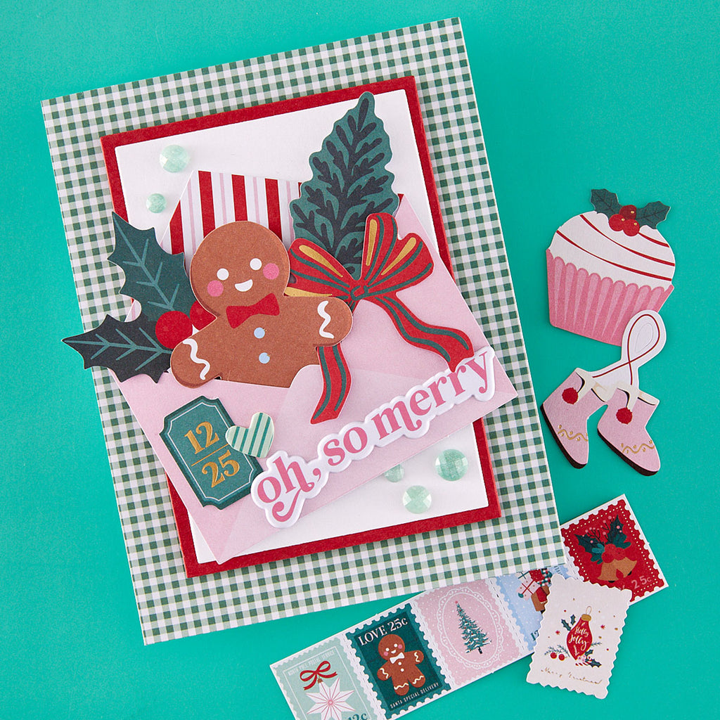Spellbinders Dear Santa Die Cut Ephemera scse-040 gingerbread man in envelope oh so merry card