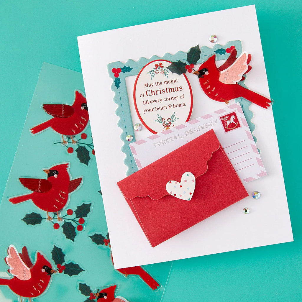 Spellbinders Dear Santa Festive Birds Dimensional Stickers scse-050 red envelope special delivery christmas card