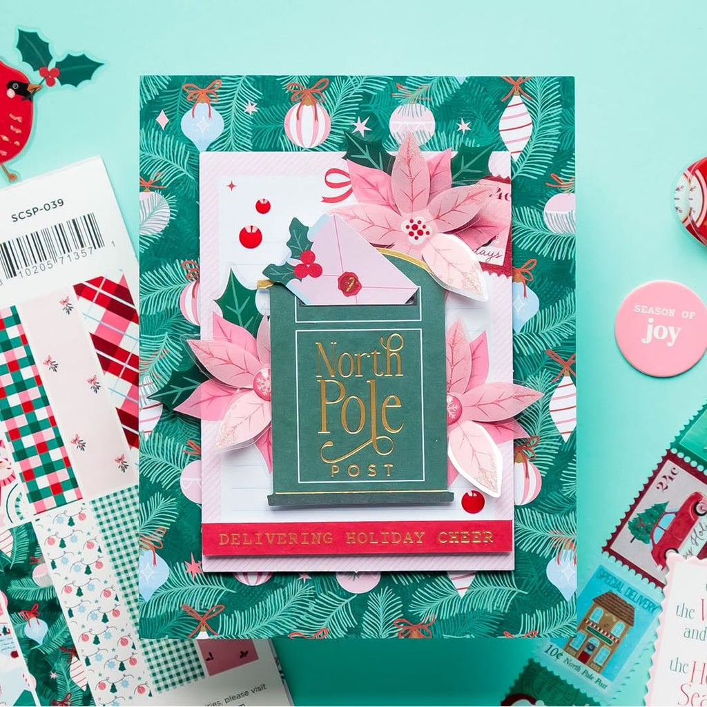 Spellbinders Dear Santa Poinsettias Dimensional Stickers scse-049 letter in drop box north pole pink flowers yana smakula
