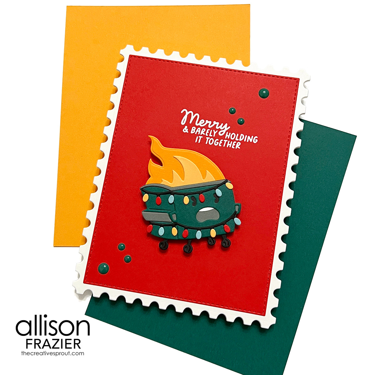 Spellbinders Deck the Dumpster Stamp and Die Set sds-246 green trash bin strings of lights card allison frazier