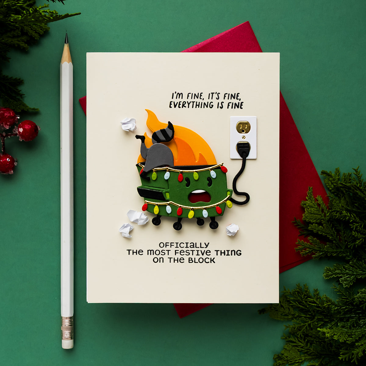 Spellbinders Deck the Dumpster Stamp and Die Set sds-246 raccoon in trash sting of lights fire card | color-code:ALT01