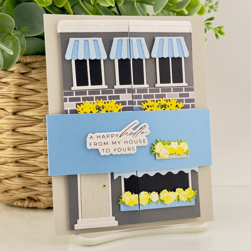 Spellbinders Everyday Windows, Curtains and Flower Boxes City Holiday Add On Dies s4-1537 yellow flowers