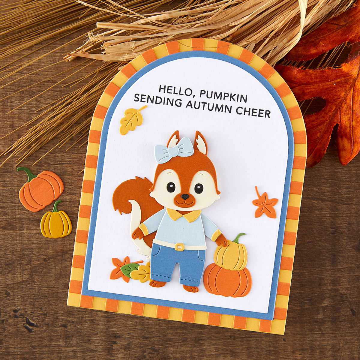 Spellbinders Fall Adventures And Summer Camp Die Bundle fox pumpkin sending autumn cheer card