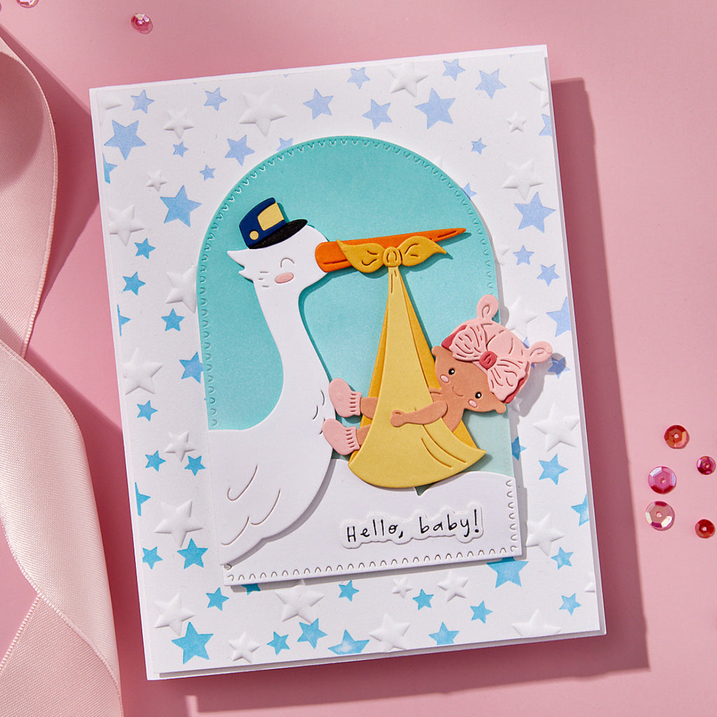Spellbinders Falling Stars BetterPress Plate bp-262 hello baby