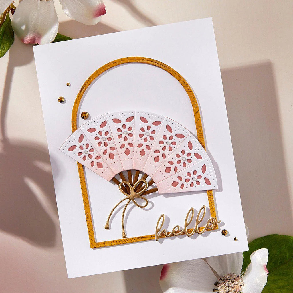 Spellbinders Fan and Bow Etched Dies s4-1440 hello