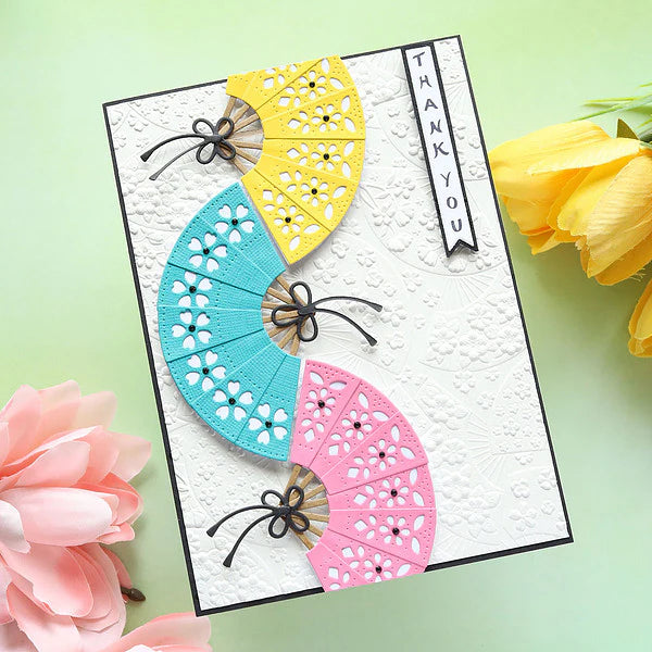 Spellbinders Fan and Bow Etched Dies s4-1440 thank you