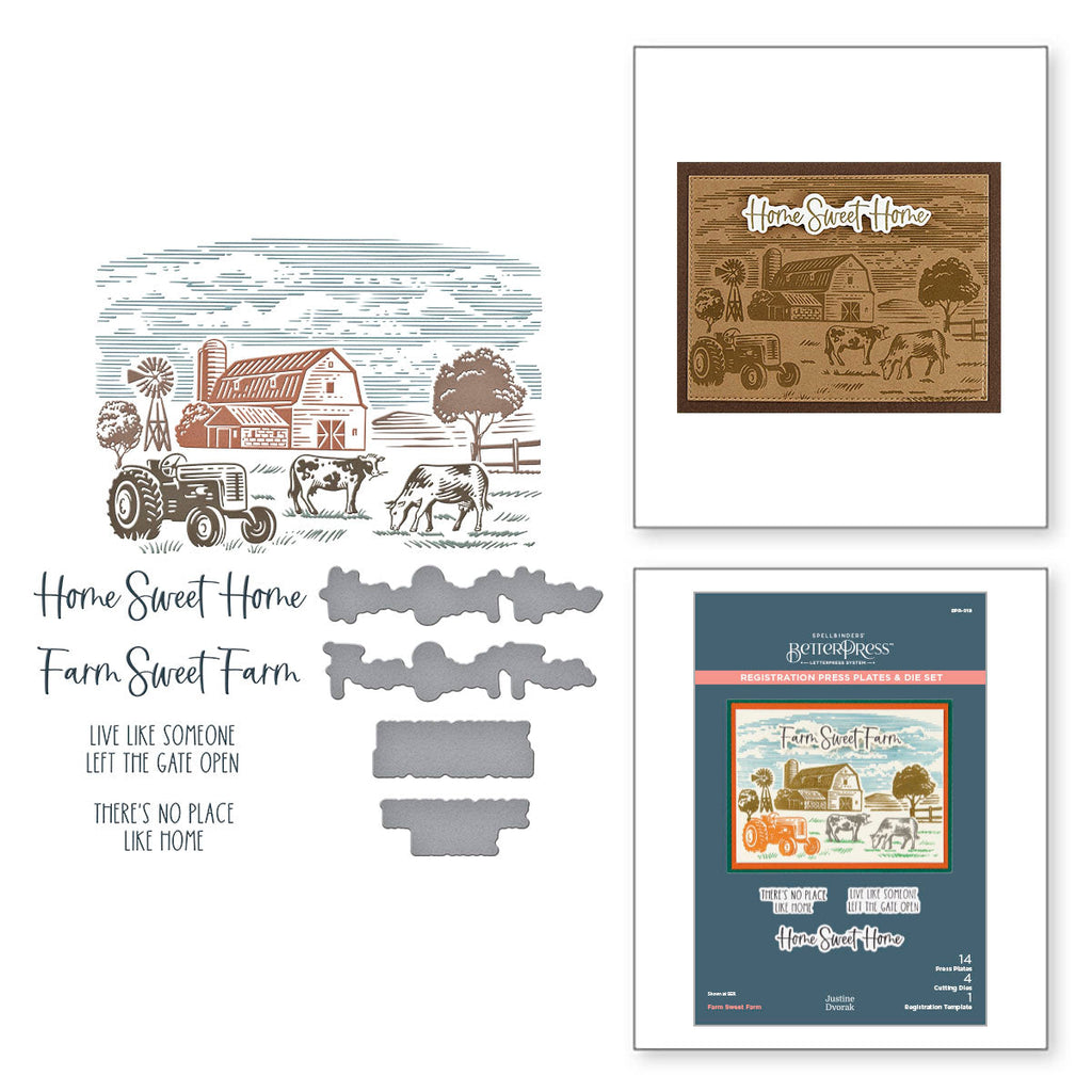 Spellbinders Farm Sweet Farm Registration BetterPress Plate and Die Set bpr-019