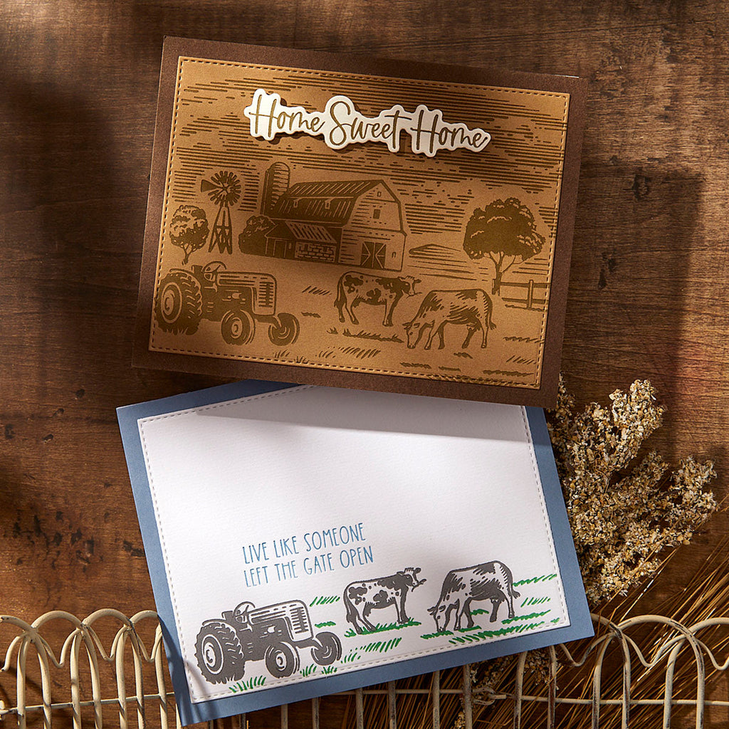 Spellbinders Farm Sweet Farm Registration BetterPress Plate and Die Set bpr-019 gate open