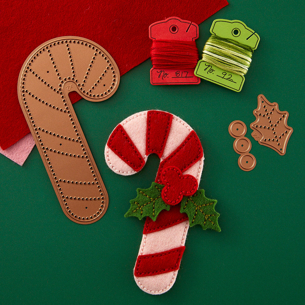 Spellbinders Felt Candy Cane Etched Dies s5-659 sewn
