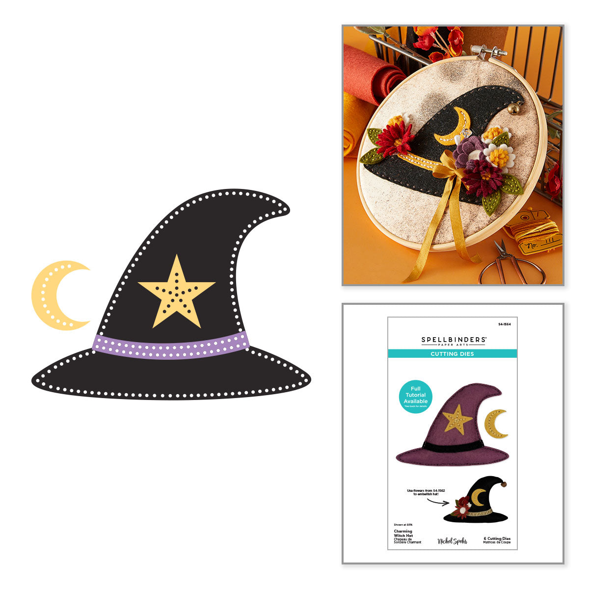 Spellbinders Felt Charming Witch Hat Etched Dies s4-1564