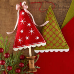 Spellbinders Felt Festive Trees Etched Dies s7-300 red tree with jewels pink bow green tree with red stitching