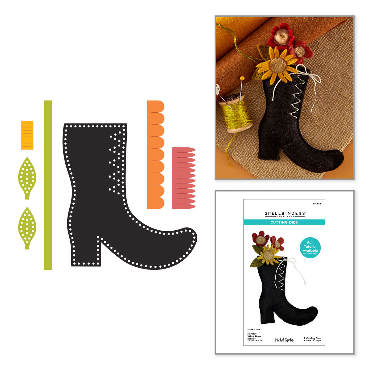 Spellbinders Felt Harvest Witch Boot Etched Dies s4-1562