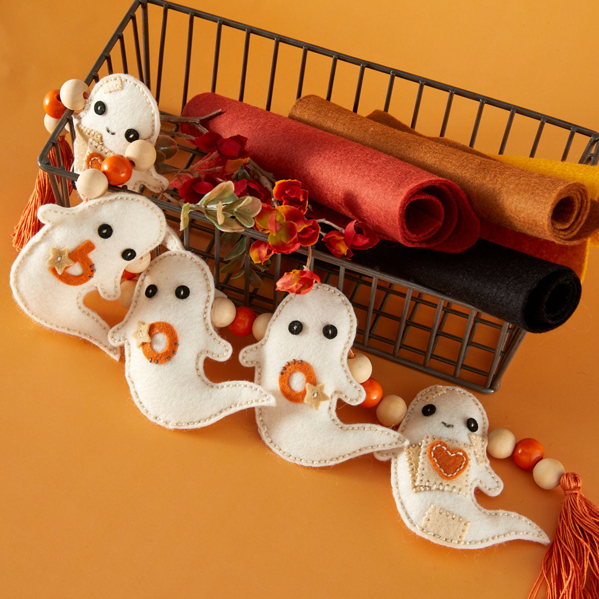 Spellbinders Felt Patchwork Boo Etched Dies s5-773 ghosts on beads boo orange heart