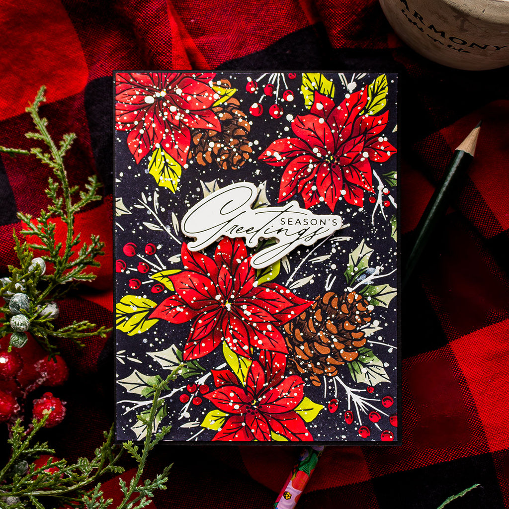 Spellbinders Festive Poinsettias BetterPress and Stencil Set bd-0898 splatter paint | color-code:ALT01
