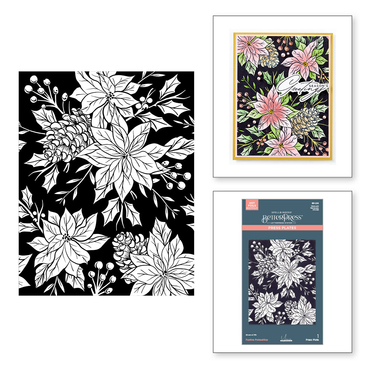 Spellbinders Festive Poinsettias Press Plate bp-226
