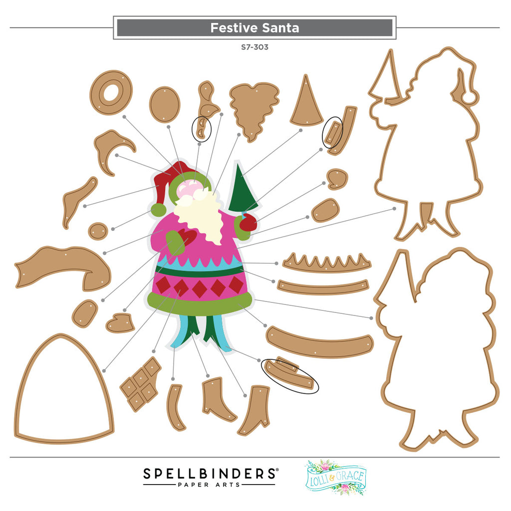 Spellbinders Festive Santa Etched Dies s7-303 assembly guide