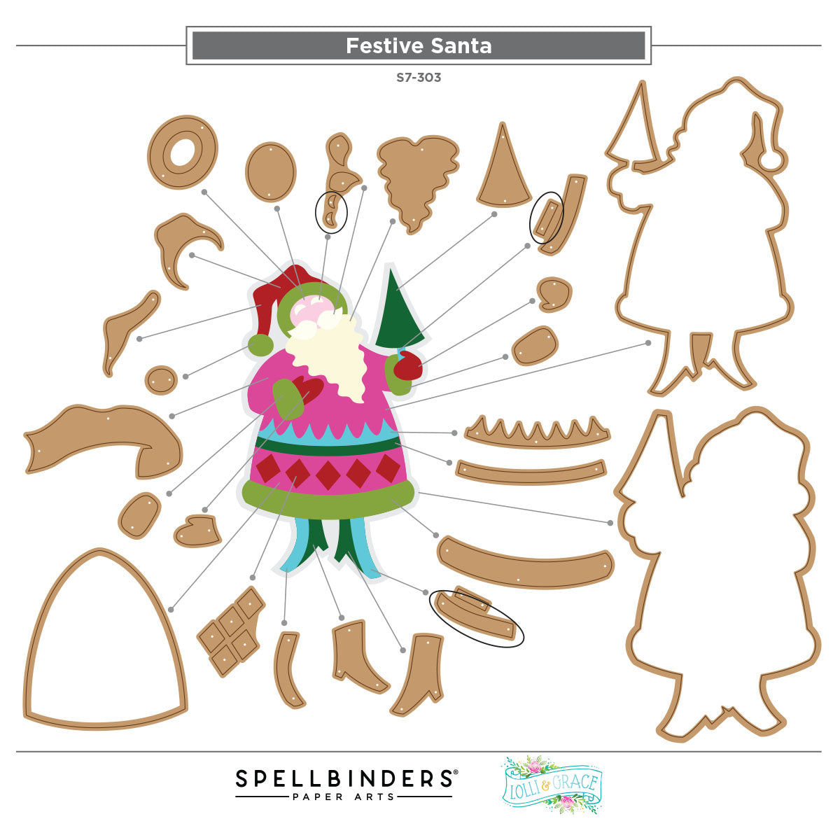 Spellbinders Festive Santa Etched Dies s7-303 assembly guide