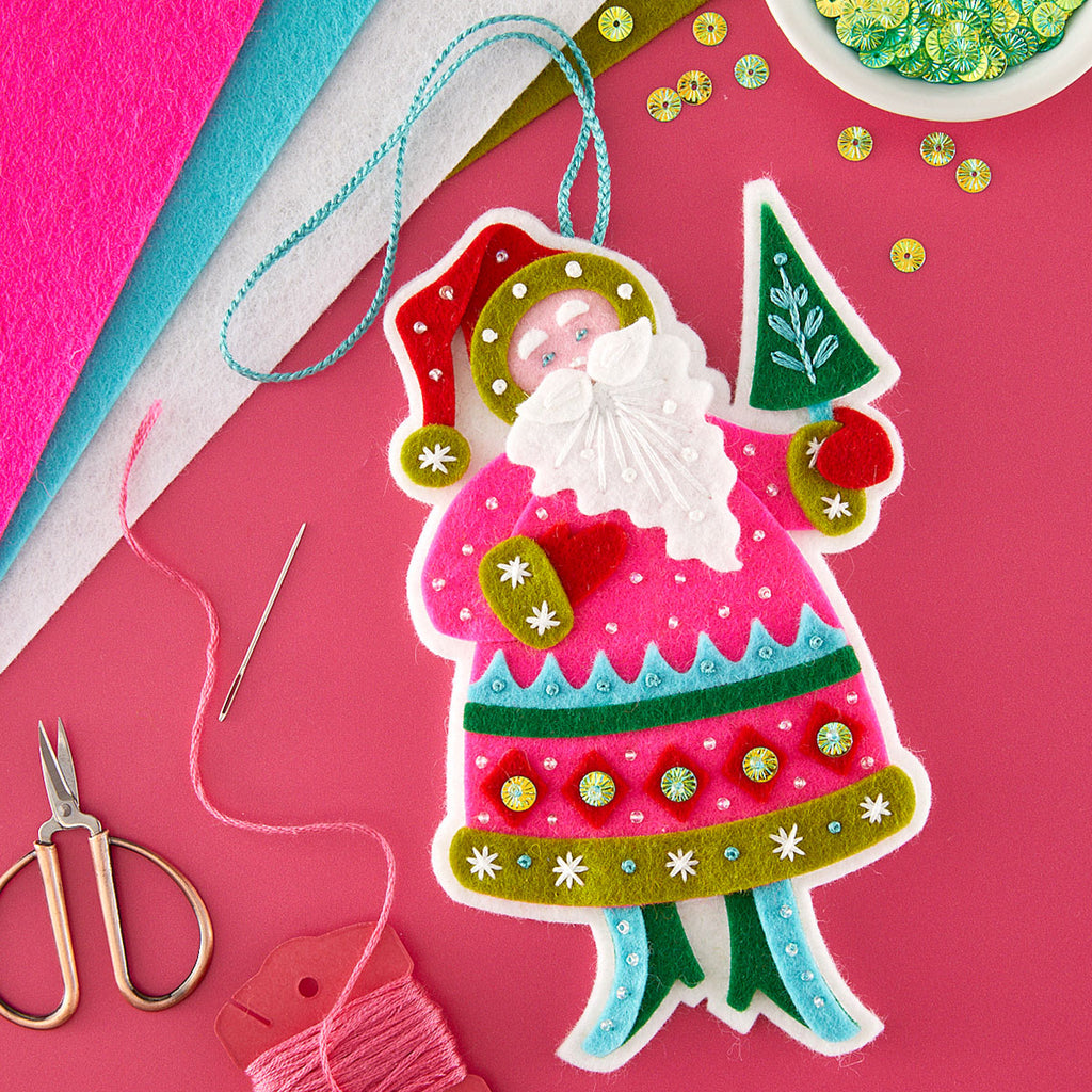 Spellbinders Festive Santa Etched Dies s7-303 embellished santa claus with sequins and stitching
