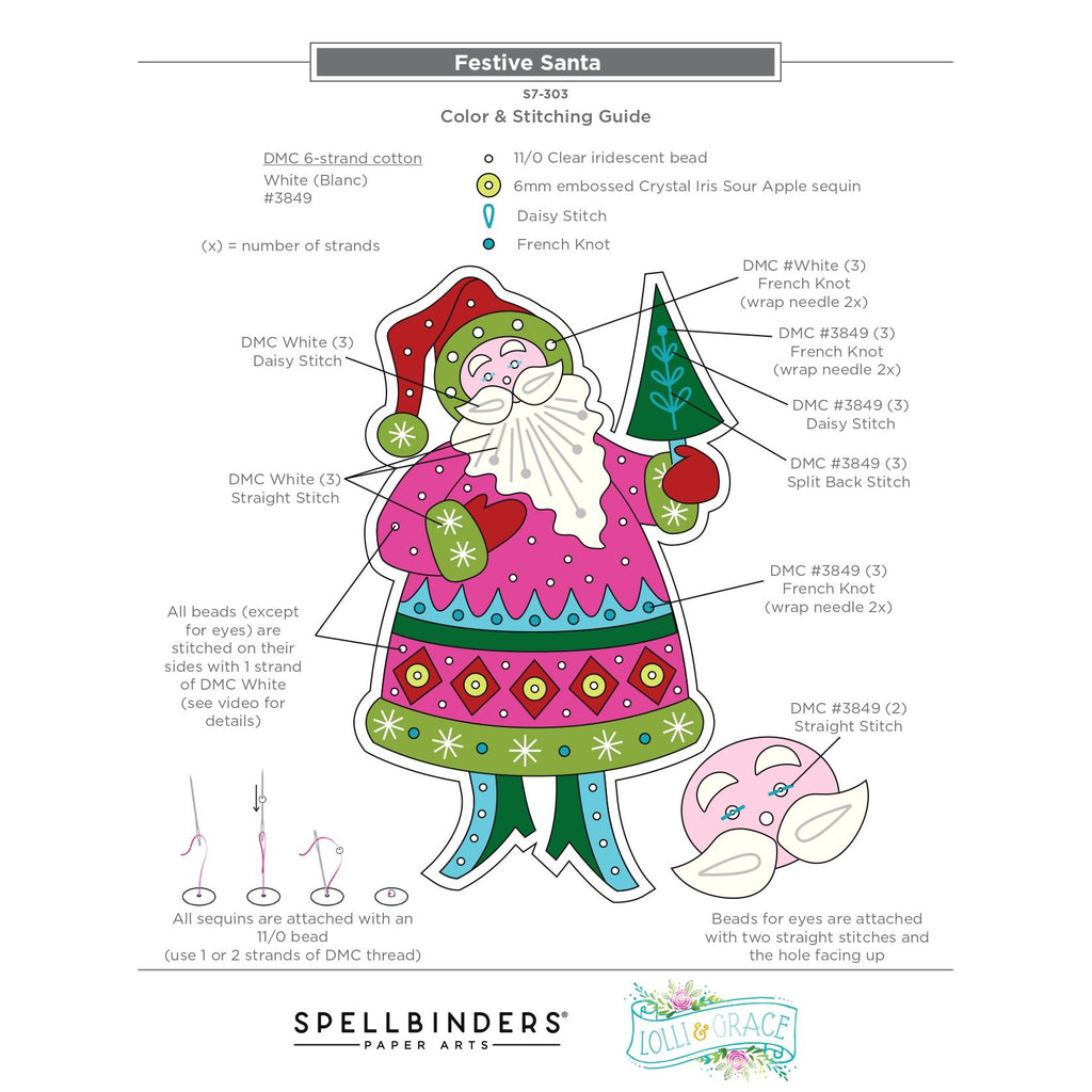 Spellbinders Festive Santa Etched Dies s7-303 stitching and decoration guide